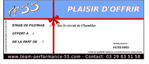 Chèque cadeau 199 €uros - Stage Perf Conduite Chambley